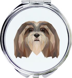 Lhasa Apso, Lhasaterrier, Löwenhund – Zrcadlo značky Art-Dog s fotografií a geometrickým vzorem
