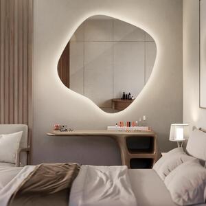Designové LED zrcadlo 57×57,7 cm – tvar ledviny, organický styl s LED osvětlením – elegantní dekorativní zrcadlo do ložnice a koupelny – designové zrcadlo, koupelnové zrcadlo