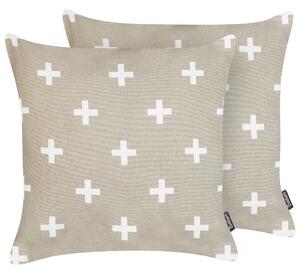 Sada 2 dekorativních polštářů VELLEIA Bavlna 45 x 45 cm Taupe Geometrický vzor