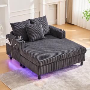 Sweiko Prostorné, měkké lehátko s bočními držáky na nápoje, porty USB, integrované LED ambientní osvětlení - ideální do obývacího pokoje, ložnice nebo zimní zahrady