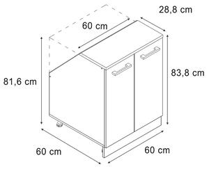 Kuchyňská skříňka pod šikmou střechu Vicco R-Line Ušlechtilá šedá 60 cm se 2 dveřmi, korpus skříně hloubka 60 cm, Model 60152
