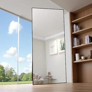 Obdélníkové kosmetické zrcadlo z tvrzeného skla, černý hliníkový rám, 1800x800 mm, moderní, elegantní design