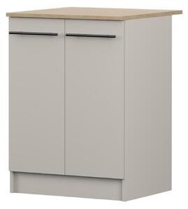 Spodní skříňka INEZ VI, kuchyň, dvoudveřová kuchyňská skříňka 60 cm, barva kašmír/kamenný dub, se dvěma křídlovými dvířky a černými kovovými úchytkami