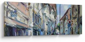 Obraz - Ulička starého města, akrylová malba (s hodinami) (90x30 cm)