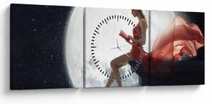Obraz - Žena za svitu měsíce (s hodinami) (90x30 cm)