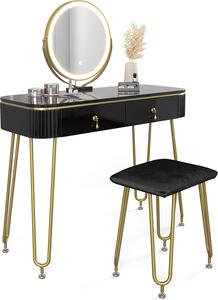 Toaletní stolek Vicco Grace Černá 100 cm s LED osvětlením a taburetem, Model 39569