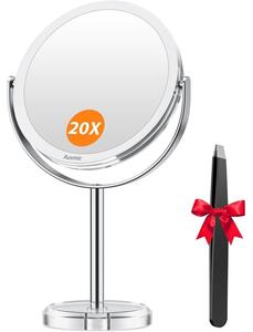 Zrcadlo s zvětšením 20x a 1x, kosmetické zrcadlo, oboustranné, otočné o 360°, stolní zrcadlo, cestovní zrcadlo, vhodné pro líčení a holení