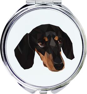 Zrcadlo s fotografií a geometrickým vzorem, značka Art-Dog, určené pro majitele jezevčíků krátkosrstých (Dackel, Teckel)