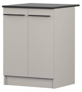 Spodní skříňka INEZ V, kuchyň, dvoudveřová kuchyňská skříňka 60 cm, barva kašmír/černá, se dvěma otočnými dvířky a černými kovovými úchytkami