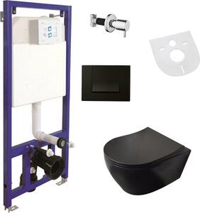 Belvit černý matný závěsný klozet s funkcí Taharet/bidet, bezokrajový závěsný klozet kompletní sada s měkkým zavíráním, předstěnovým prvkem, zvukovou izolací a uzavíracím ventilem