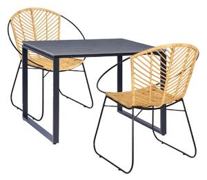 Set 2 ratanových jídelních židlí Carla a černého stolu Strong – Bonami Essentials