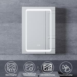 SONNI zrcadlová skříňka do koupelny Koupelnová zrcadlová skříňka s osvětlením 50 × 70 cm bez mlhy Koupelnová skříňka se zrcadlem s dotykem a zásuvkou Zrcadlové skříňky do koupelny hliníkové