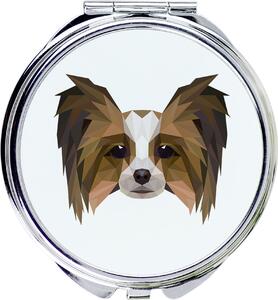 Papillon, kontinentální trpasličí španěl – zrcadlo značky Art-Dog s fotografií a geometrickým vzorem