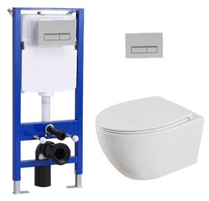 Balení sada předstěnových WC prvků + závěsné WC + skrytá splachovací nádržka 114 cm s obdélníkovou chromovanou deskou HOROW