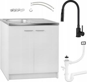 Bílá kuchyňská linka 80x50 Dřezová baterie Deante černá Flexibilní sifon 2v1