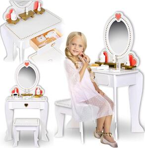 Dívčí toaletní stolek ze dřeva, zrcadlo, doplňky, bílý, elegantní, neutrální