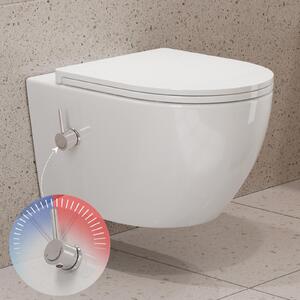 HOROW Sprchové WC s integrovanou tryskou, bezokrajové závěsné WC s bidetovou funkcí, Taharet WC s automatickým spouštěním WC sedátka, studená a teplá voda, 49x36x36 cm
