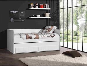Bílá dětská postel z borovicového dřeva s výsuvným lůžkem s úložným prostorem 90x200 cm Robin – Vipack