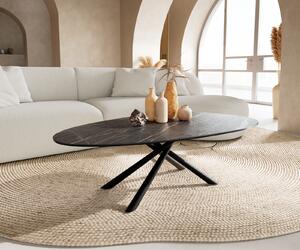 DELIFE Konferenční stolek Edge oválný 140x75 cm keramika Laminam® Noir Desir hnědá Sarity kov černá