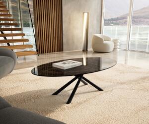 DELIFE Konferenční stolek Edge oválný 140x80 cm keramika Laminam® Emperador Extra Lucidato tmavě hnědá Sarity kov černá