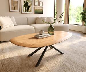 DELIFE Konferenční stolek Edge oválný 140x75 cm dub přírodní kulatá hrana Sarity kov černá