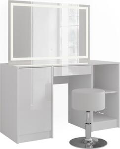 Toaletní stolek Vicco Sherry Bílá/bílý vysoký lesk 128.2 cm s LED zrcadlem a taburetem, Model 57624