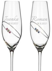 Dekorant Svatební sklenice na šampaňské Diamond Ring s krystaly Swarovski v prémiovém saténovém balení 210 ml 2KS