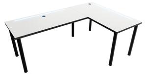 Počítačový rohový stůl LOOK N s LED, 200/135x73-76x65, bílá/černé nohy, pravý