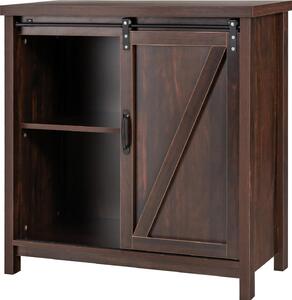 Rozkládací skříňka se širokou horní deskou a 4 přihrádkami, posuvné dveře, 4 protiskluzové nožičky, elegantní příborník do kuchyně, 80 x 40 x 82 cm (d x š x v), hnědá barva