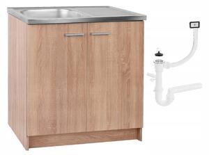 Stamar | Kuchyňská linka, s dřezem, dub Sonoma, kuchyňské spodní skříňky, 80 cm, se sifonem