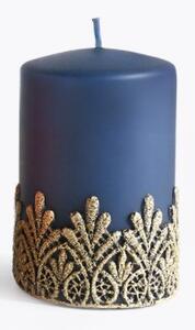 Mondex Vysoká ozdobná svíčka Koronki 17,5 cm modrá