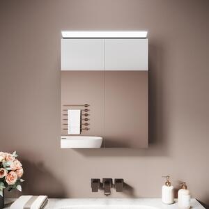 Sonni dvoudveřová zrcadlová skříňka z nerezové oceli 52 x 65 x 12 cm stříbrno-bílá Se zrcadlovým osvětlením Snadno se čistí