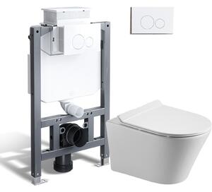 HOROW Kompletní splachovací sada bez ráfku, 82cm skrytá nádržka + závěsný klozet + bílý kulatý tlačný talíř