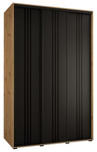 Šatní skříň s posuvnými dveřmi DAVOS 6, 160cm | DUB Artisan / černá / černé pojezdy