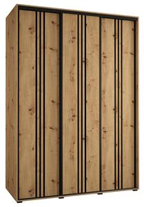 Šatní skříň s posuvnými dveřmi DAVOS 6, 170cm | DUB Artisan / černé pojezdy