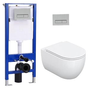 Sada předstěnových klozetových prvků + závěsný klozet bez ráfku + skrytá splachovací nádržka 114 cm s obdélníkovou chromovanou deskou HOROW