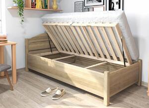 Zvýšená postel jednolůžko s úložným prostorem MARIA, masiv dub, rošt v ceně