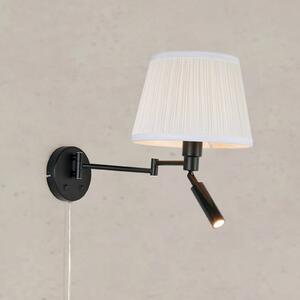 Markslöjd Nástěnné světlo Pivot, přírodní bílá/černá, výsuv 43 cm, 2-křídlé., Černá, Obývací pokoj / jídelna, Textil / tkanina / hedvábí