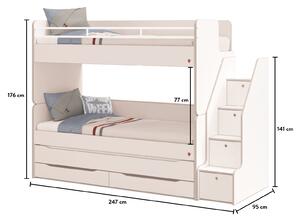 Čilek Patrová postel White Studio pro 3 děti 90x200 cm s úložným prostorem (schody)