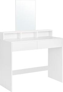 Toaletní stolek Vasagle, s velkým zrcadlem, toaletní stolek, 2 zásuvky, 3 otevřené přihrádky, moderní, bílý