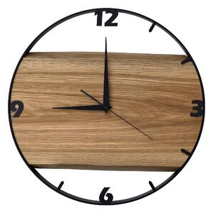 Dřevěné hodiny -45cm, přírodní dřevo - dub, černý kovový rám (45B29)