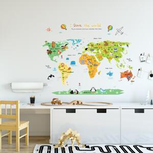 Samolepka na zeď "Barevná Mapa Světa" 88x110 cm