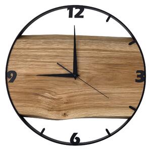 Dřevěné hodiny -45cm, přírodní dřevo - dub, černý kovový rám (45B31)