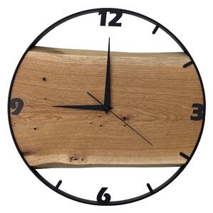 Dřevěné hodiny -45cm, přírodní dřevo - dub, černý kovový rám (45B34)