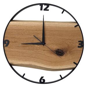 Dřevěné hodiny -45cm, přírodní dřevo - dub, černý kovový rám (45B32)