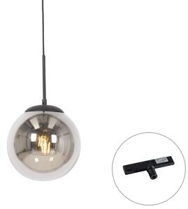 Závěsná lampa Art Deco černá s kouřovým sklem vč. 1-fázového kolejnicového adaptéru - Slimline Flore