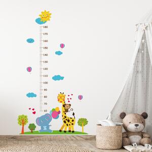 Samolepka na zeď "Dětský metr - Žirafa se sloníkem" 177x100cm