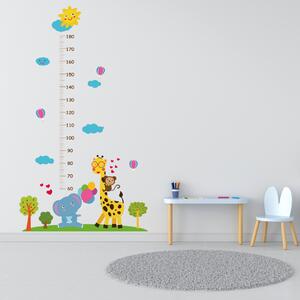 Samolepka na zeď "Dětský metr - Žirafa se sloníkem" 177x100cm