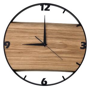 Dřevěné hodiny -45cm, přírodní dřevo - dub, černý kovový rám (45B26)