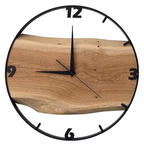Dřevěné hodiny -45cm, přírodní dřevo - dub, černý kovový rám (45B27)